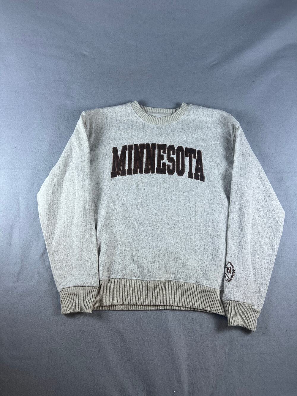 New York Popular Sweatshirt Mens L Gray Crewneck Minnesota Spellout Arch Fleece